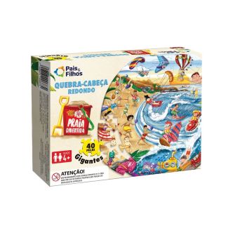 Quebra-Cabeça Redondo Infantil Praia Divertida 40 peças Pais & Filhos
