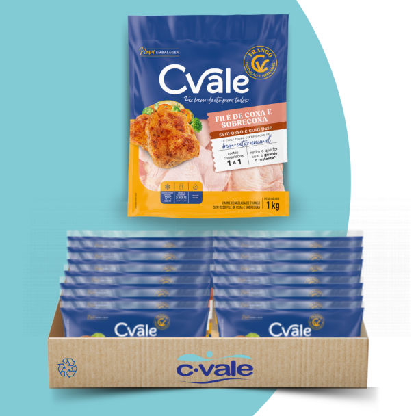 C.Vale Filé de Coxa e Sobrecoxa Sem Osso com Pele - Caixa 15kg