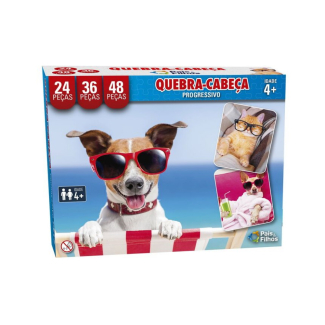 Quebra-Cabeça Progressivo Pets com 24, 36 e 48 Peças Pais & Filhos